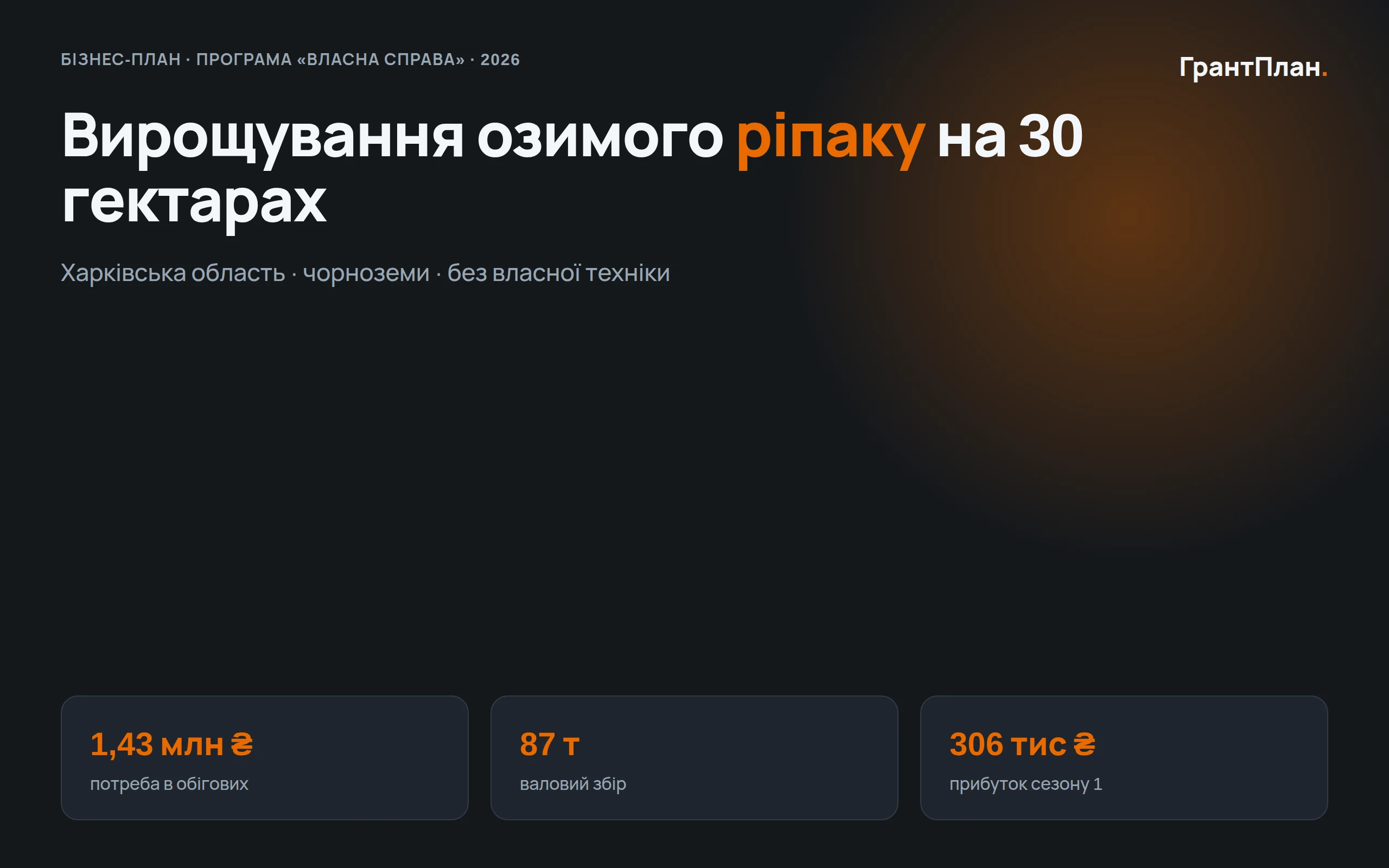 Слайд презентації: вирощування озимого ріпаку на 30 гектарах